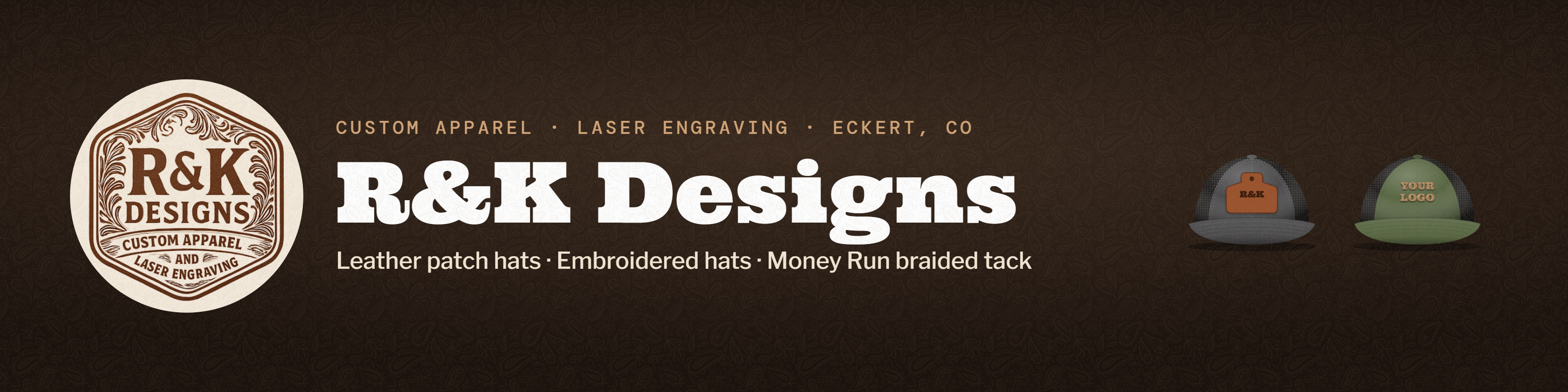 R&K Designs: Leather patch hats · Embroidery · Money Run tack